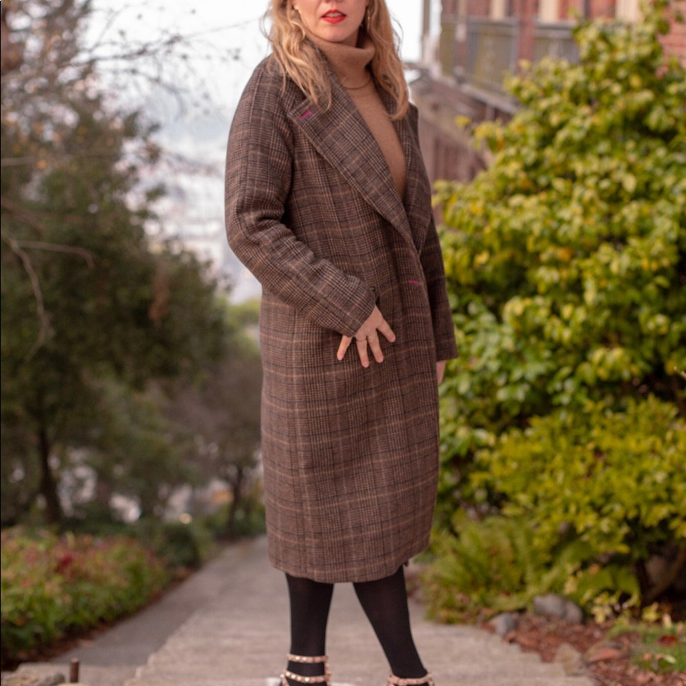 Avec les Filles brown plaid wool coat, small